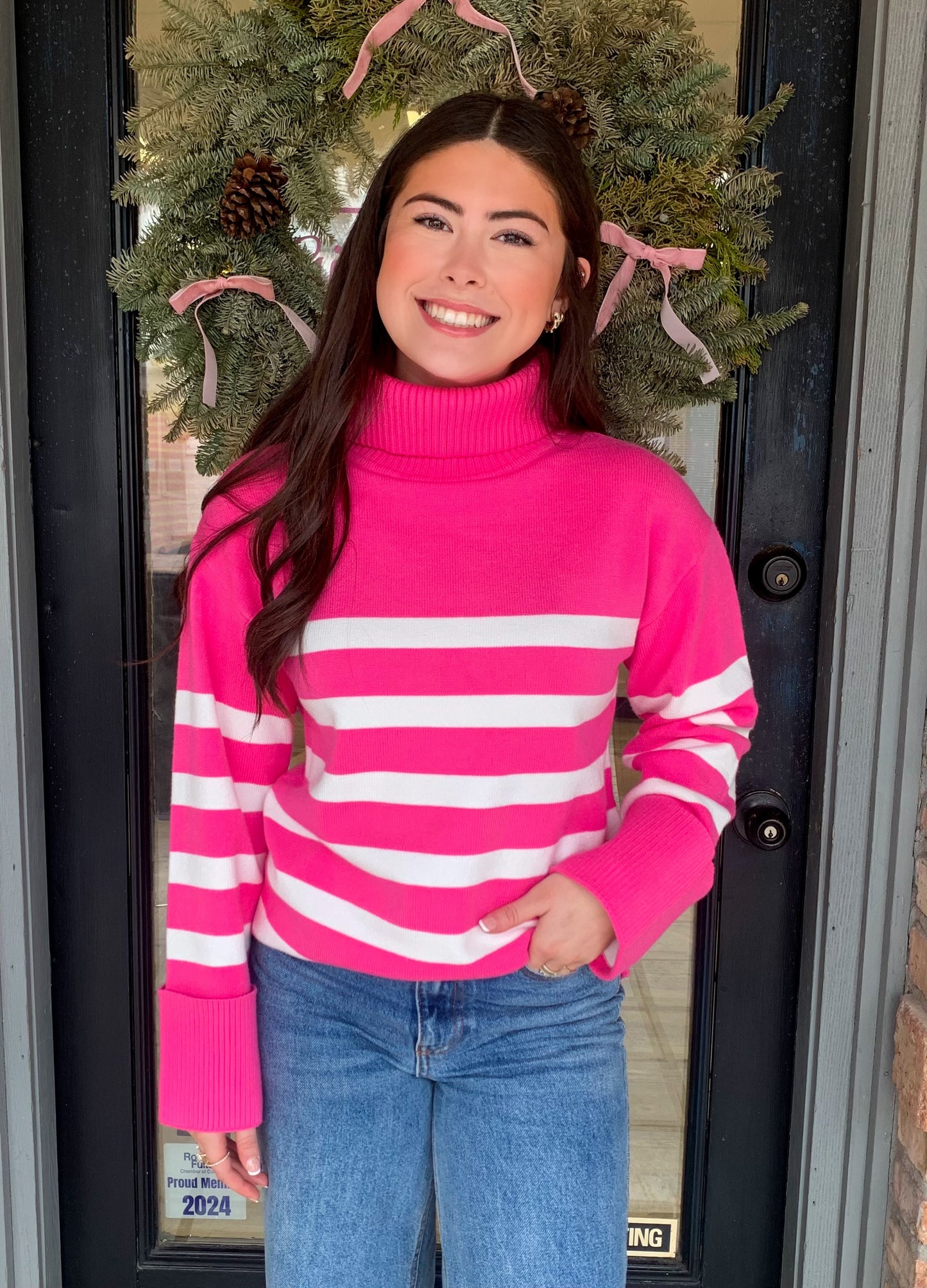 Pink Striped Turtleneck