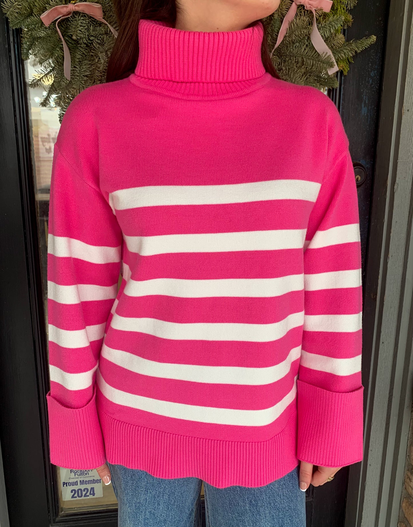 Pink Striped Turtleneck