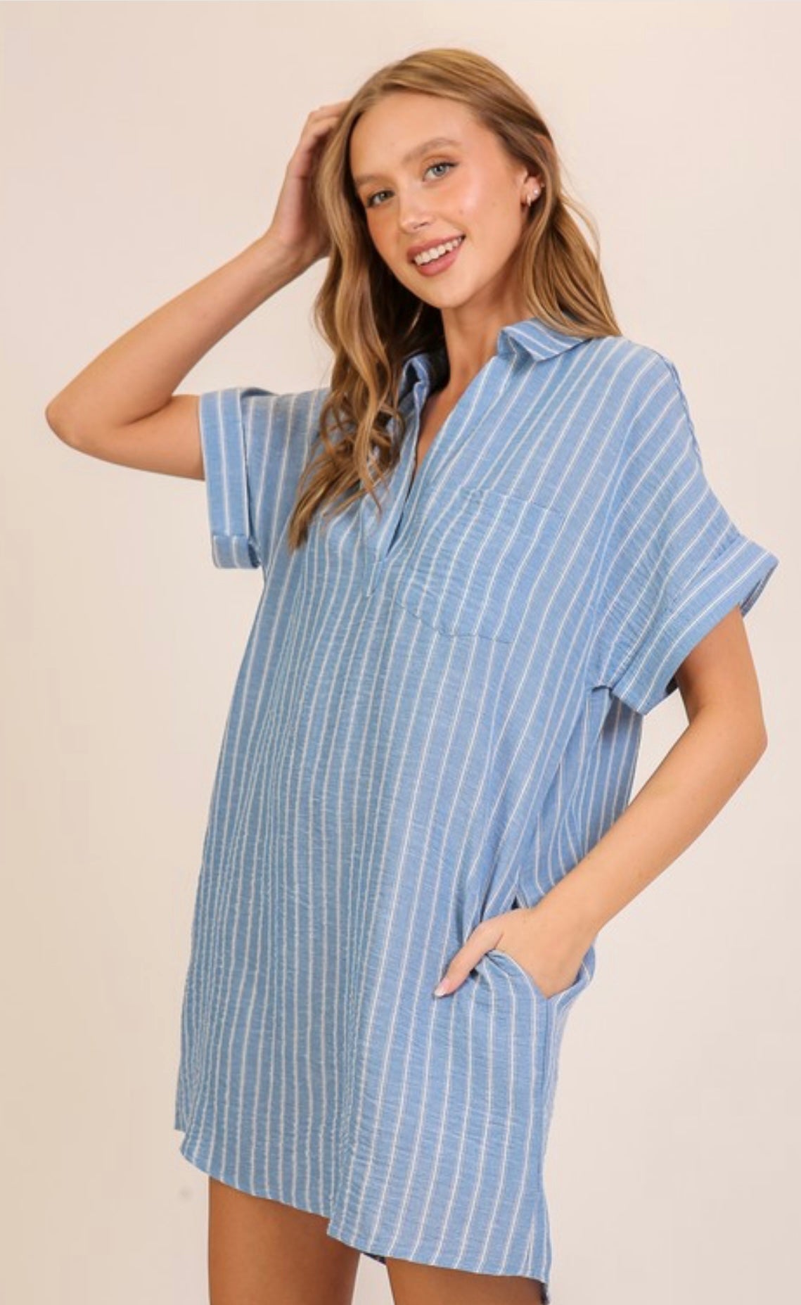 Striped Shirt Dress Blue