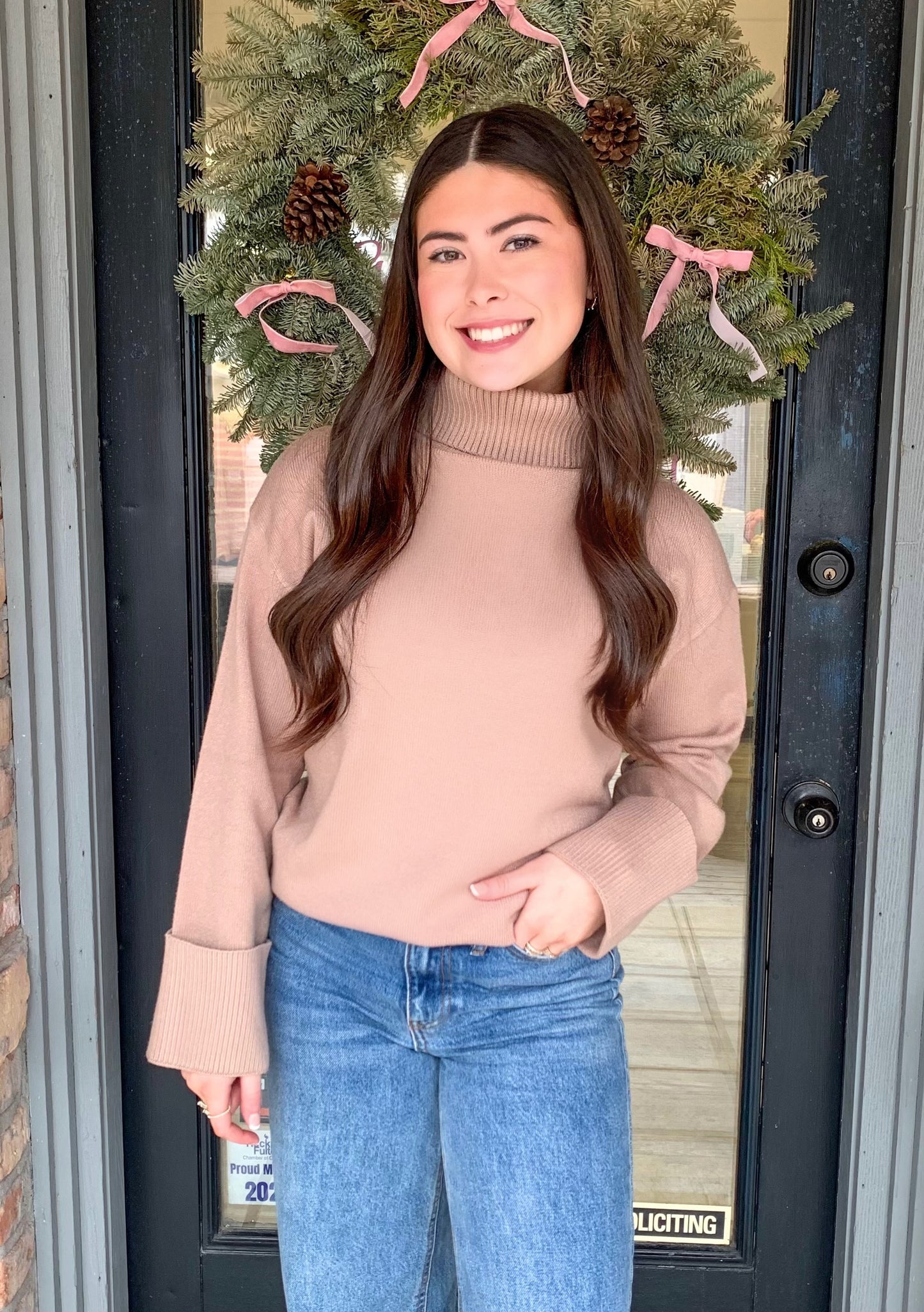 Taupe Turtleneck Sweater