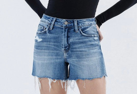 HR Raw Hem Denim Shorts