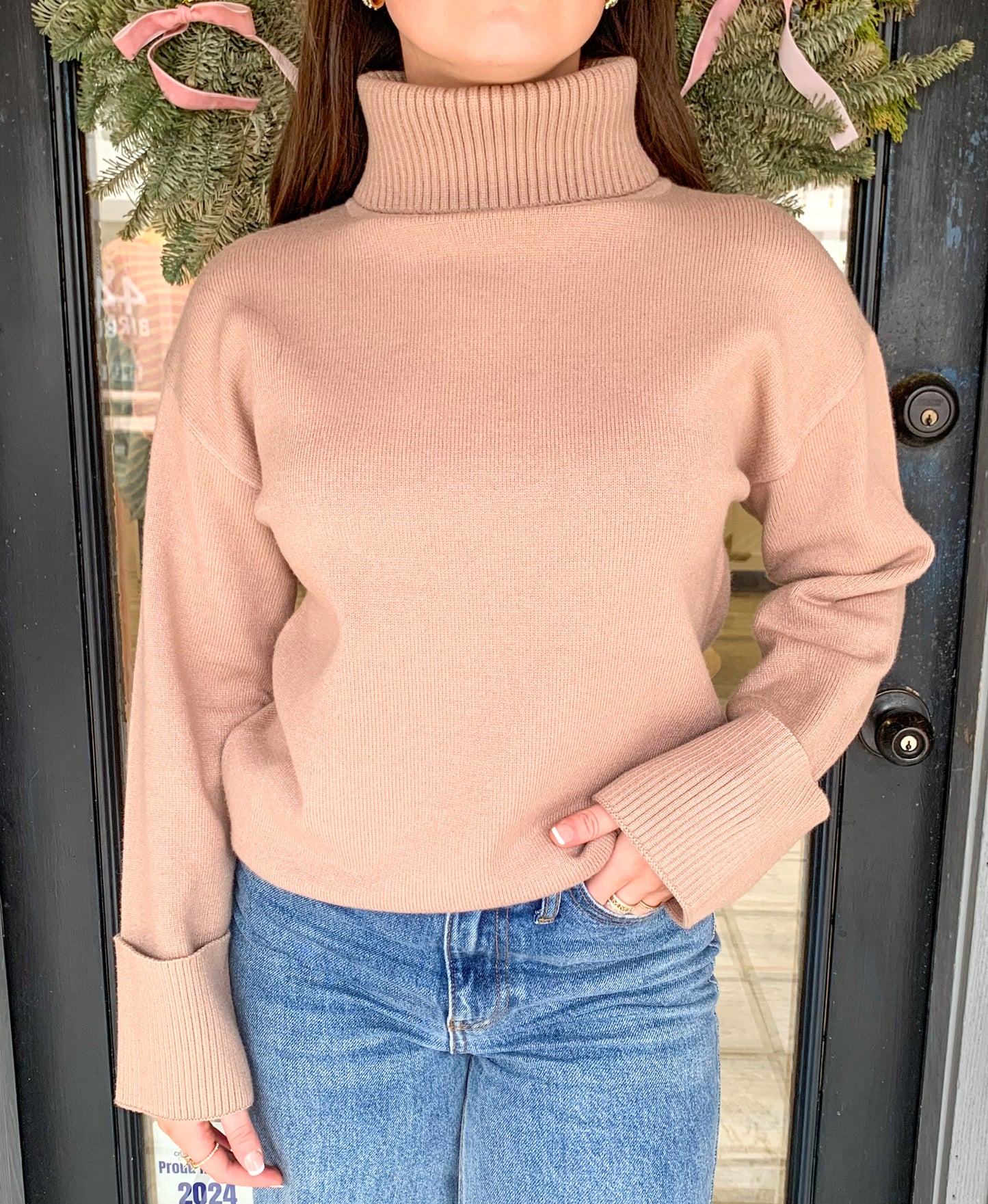 Taupe Turtleneck Sweater