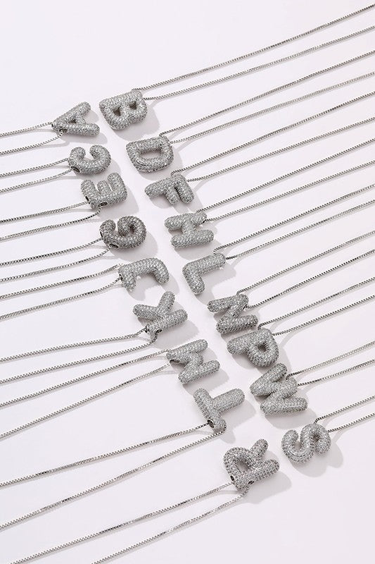 Initial Rhinestone Necklace Silver