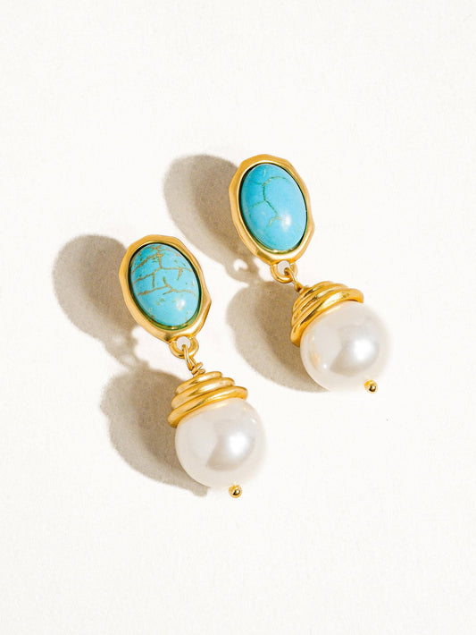 Turquoise Stone Pearl Earring